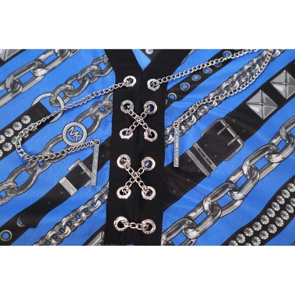 Michael Kors Women's Blue Black Chain Print Poncho Top Size L/XL Polyester Light - Picture 5 of 11